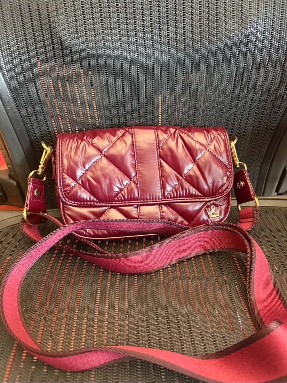 Oliver Thomas Quilted Bordeaux Burgundy Crossbody with Gold Hardware